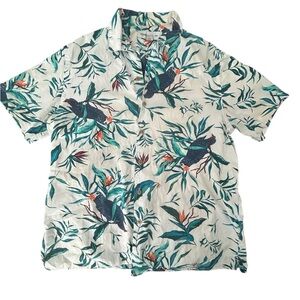 Old Navy Slim Resort Shirt Tropical Bird Print Stretch Cotton Large